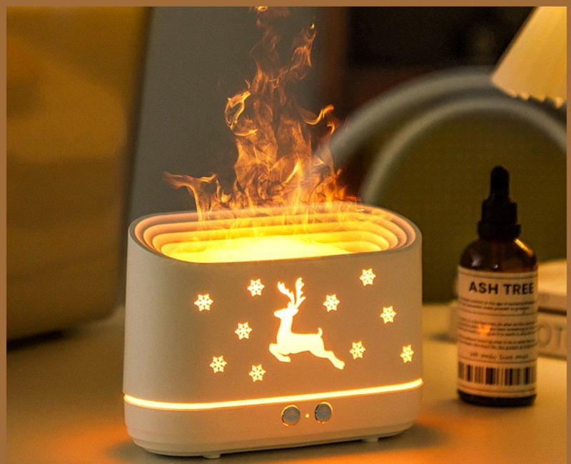 Electric Flame Aroma Diffuser Household Mini Atmosphere Lamp Christmas Home Decorations. This mini lamp uses ultrasonic technology to diffuse your favorite scents..