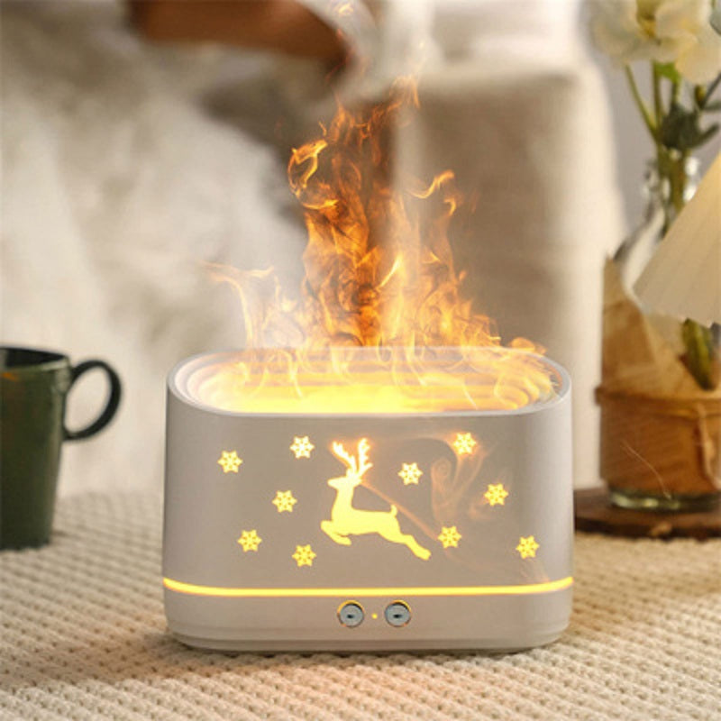 Electric Flame Aroma Diffuser Household Mini Atmosphere Lamp Christmas Home Decorations. This mini lamp uses ultrasonic technology to diffuse your favorite scents..